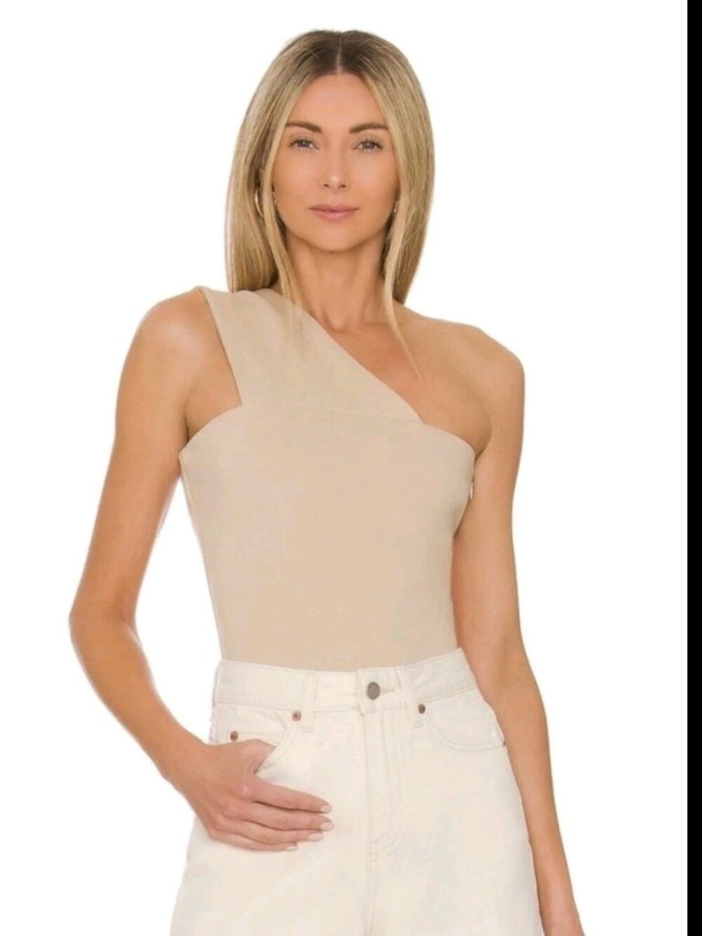 Superdown Rockie One Shoulder Bodysuit Asymmetrical XS Tan Revolve